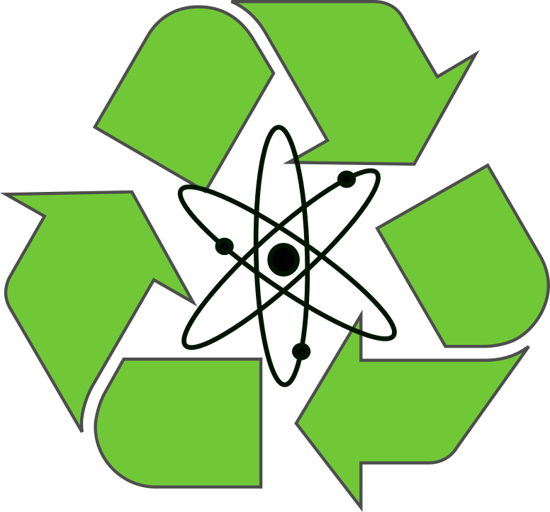 Recycle symbol with atom inside it