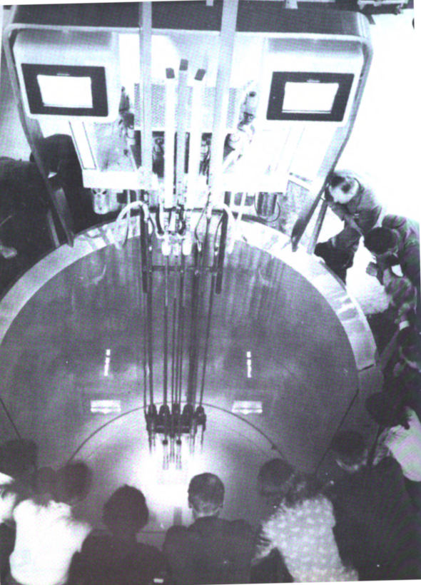 People in Geneva looking down into a reactor