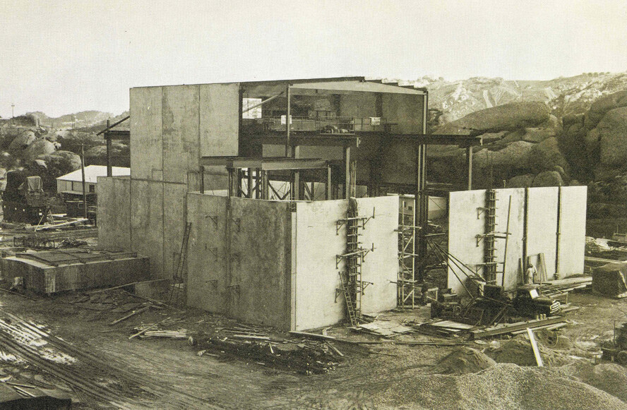 The SRE building with concrete slabs being pulled up