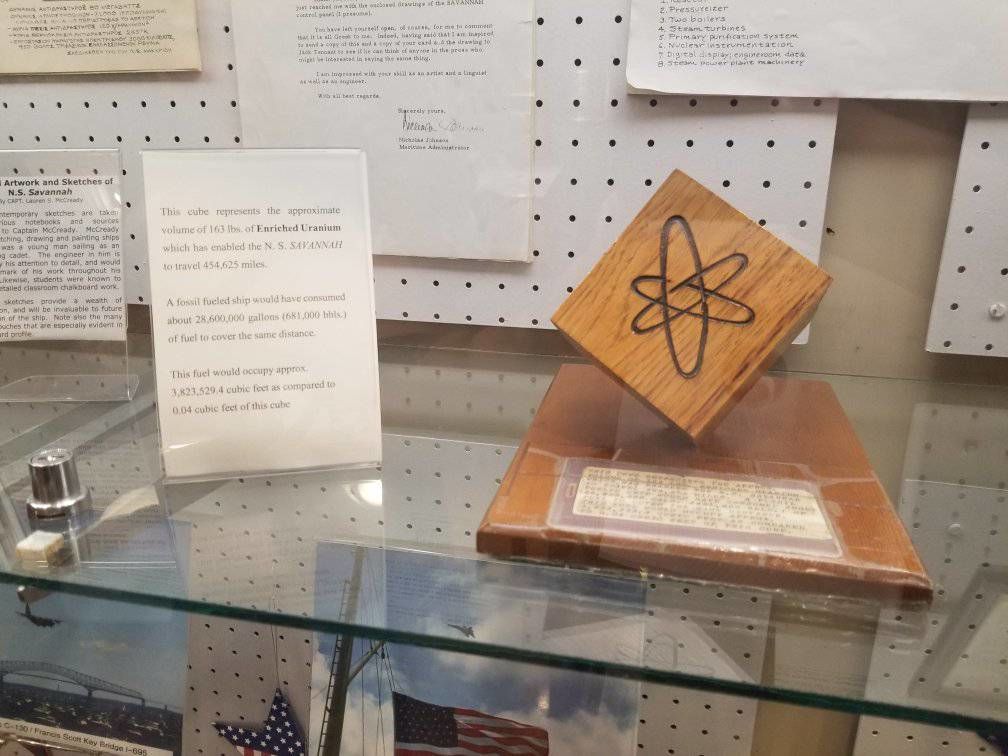 The
N.S. Savannah wooden cube representing how much fuel was used
