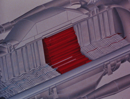 XMA-1 nuclear engine diagram showing wavy ducts to let compressed air pass but block straight line radiation